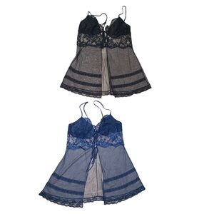 Vintage Victoria's Secret  Lot Of 2 Y2K Sheer Fly-Away Babydoll Lingerie Sz M